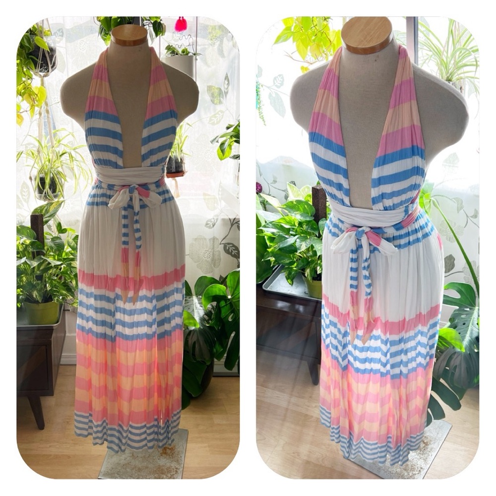 Mara Hoffman Multicolor Striped Halter Leg Slit Maxi Dress Medium